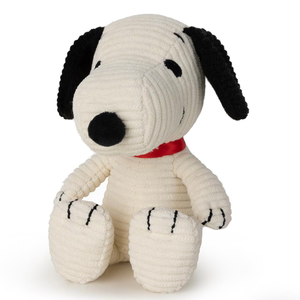 Peanuts Snoopy Sitting Corduroy Cream plush toy featuring a soft corduroy texture and classic design.