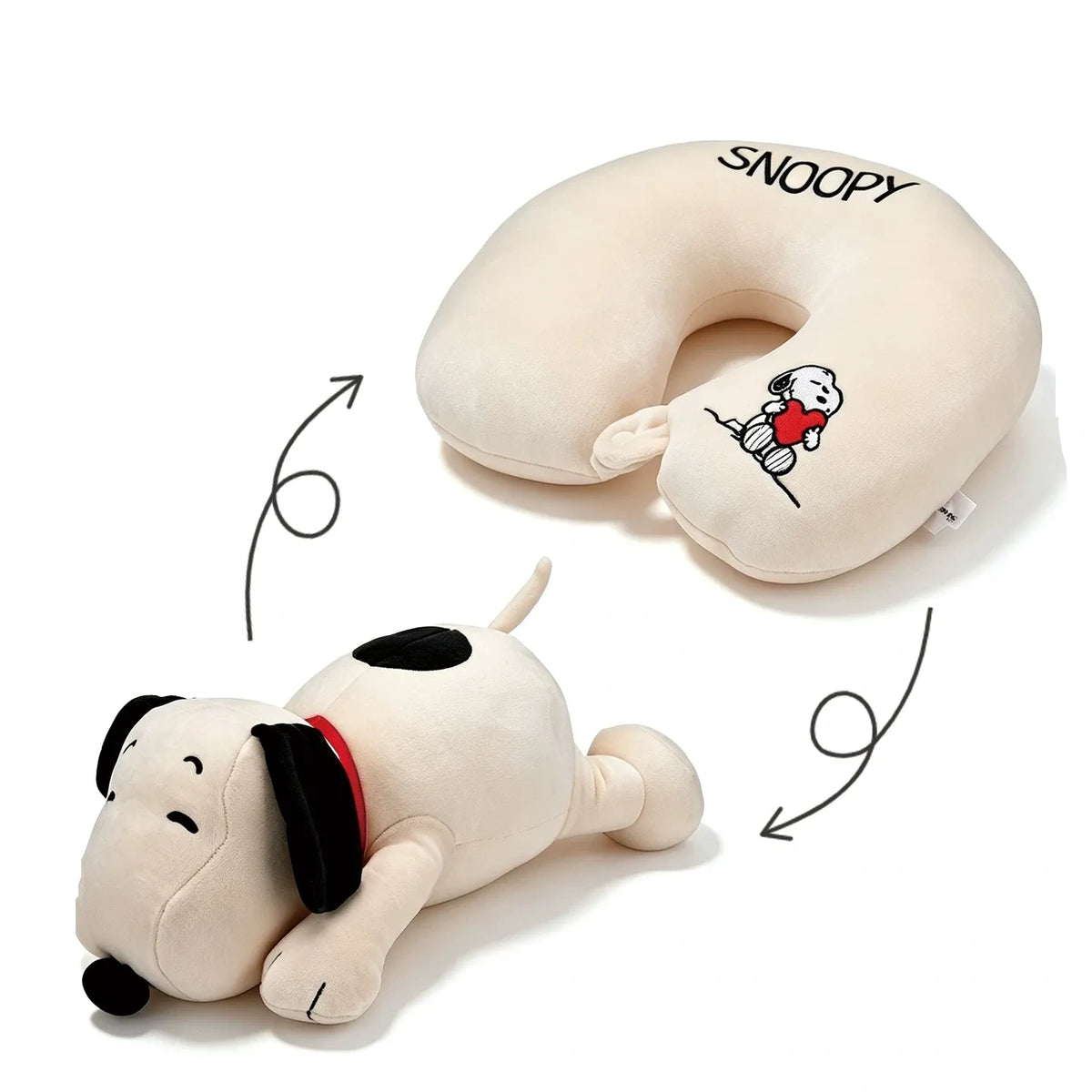 Peanuts Snoopy & Woodstock 2-in-1 Convertible Plush Travel Neck Pillow