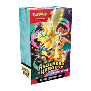 Pokemon TCG Mega Evolution Ascended Heroes Booster Bundle featuring 6 booster packs and stunning artwork.