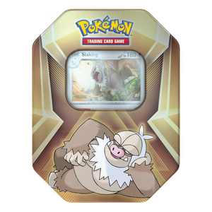 Pokemon TCG Triple Whammy Back Issue Collector Tin - Assorted featuring Slaking and premium holographic card.