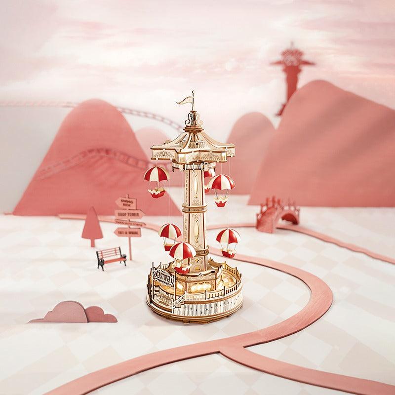 ROKR Parachute Tower DIY Music Box 3D Wooden Puzzle, Scale Model Kits