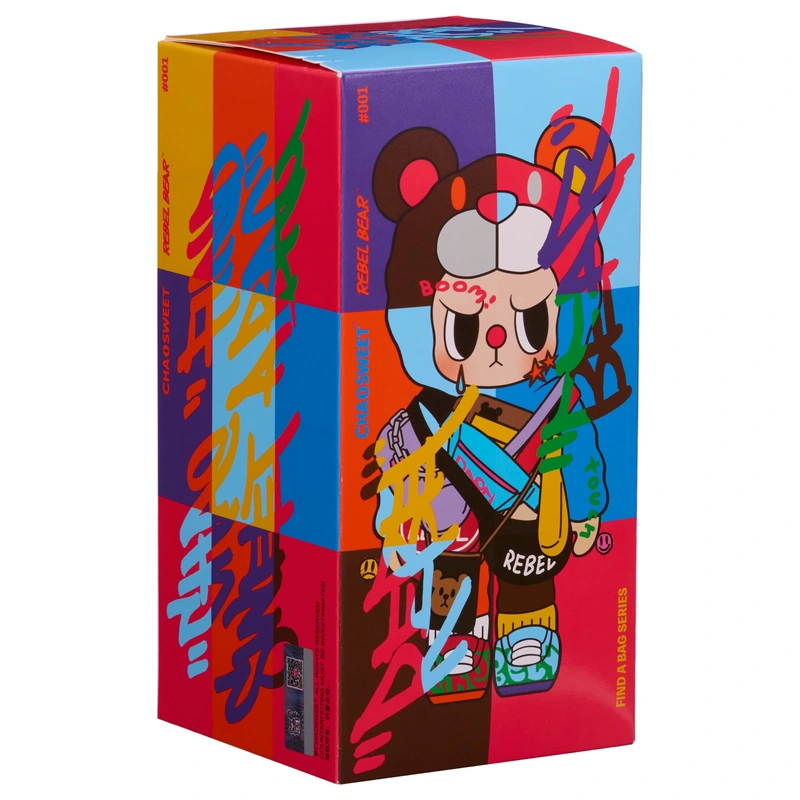 Rebel Bear Moveable Bag Series Blind Box colorful packaging featuring a cute bear character with unique style.