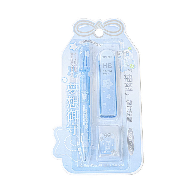 RosyPosy Cute 3-Piece Mechanical Pencil Set – 0.5mm Pencil with HB Lead Refills & Eraser