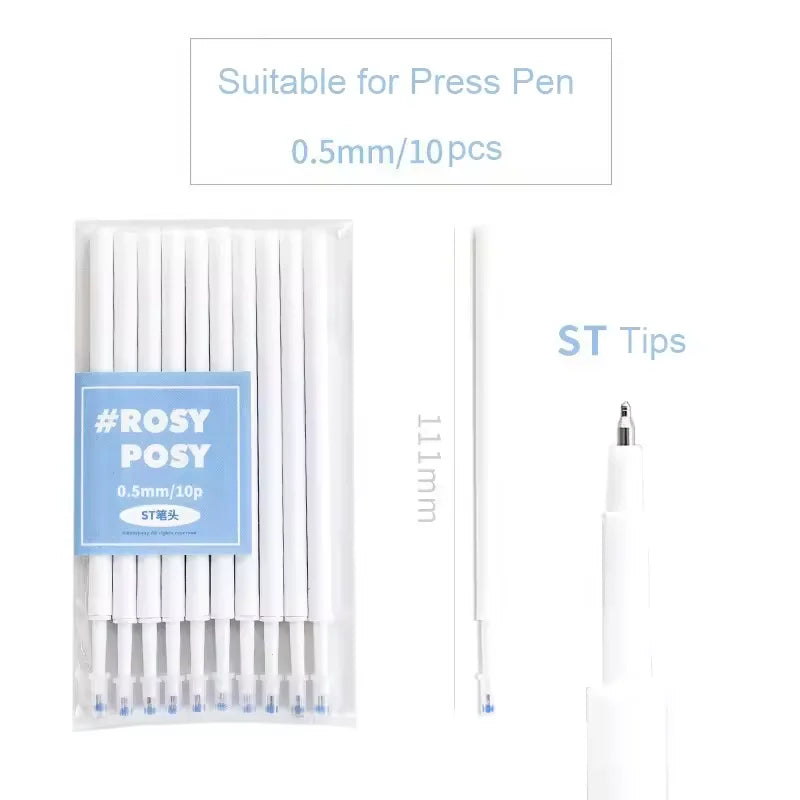 RosyPosy ST Gel Pen Refill Replacement Set 0.5mm*10 package with ST tips for press pens