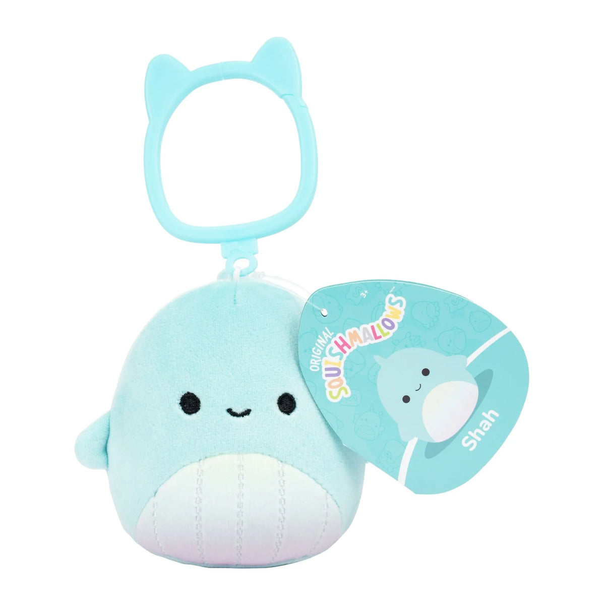 Squishmallows 3.5" Shah - Teal Whale with Rainbow Belly Clip-On Plush