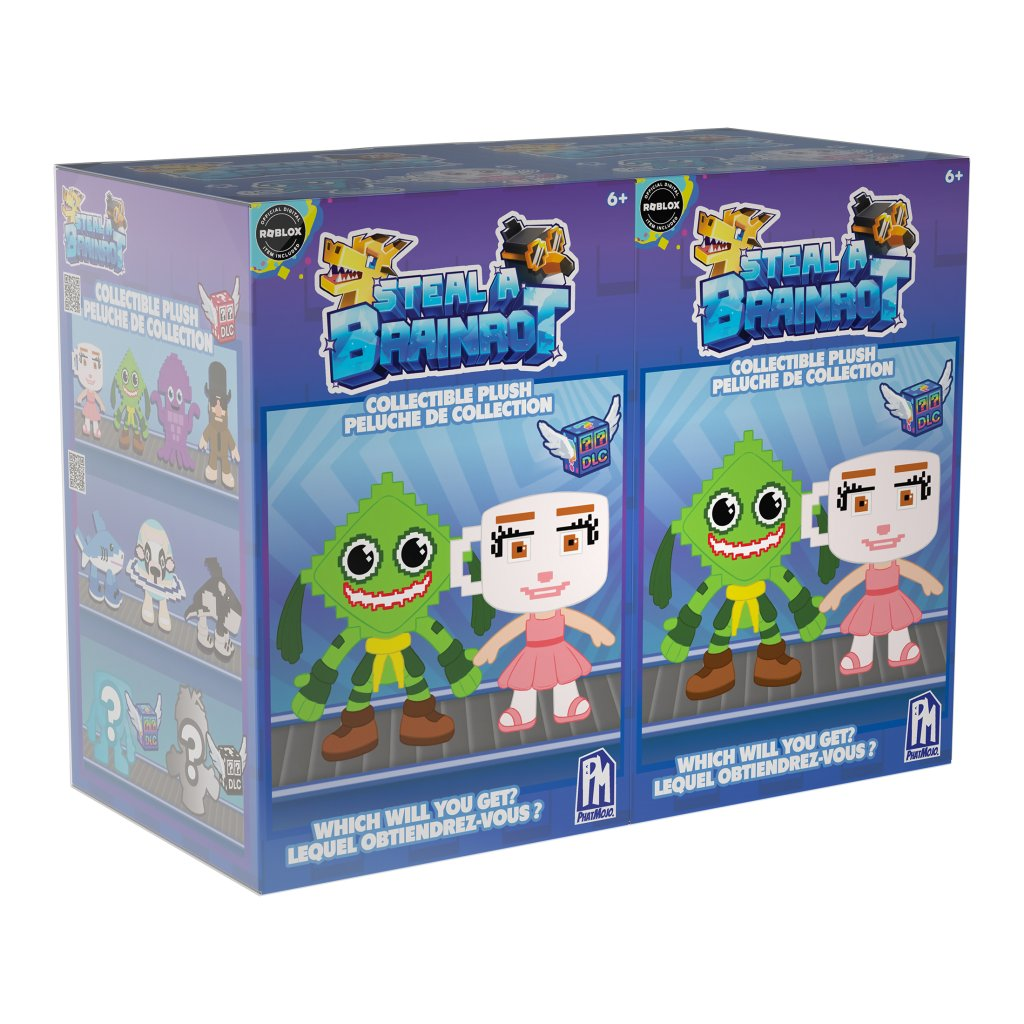 Steal A Brainrot Mystery Collectible Plush Blind Box featuring various characters and designs from the game.