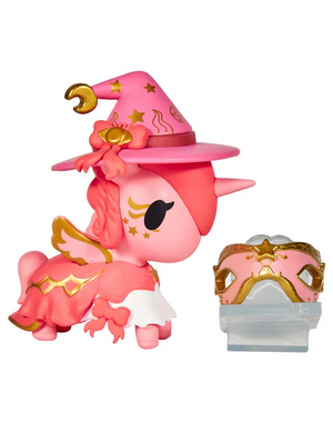 Tokidoki Unicorno After Dark Masquerade Blind Box character in pink wizard hat with mask