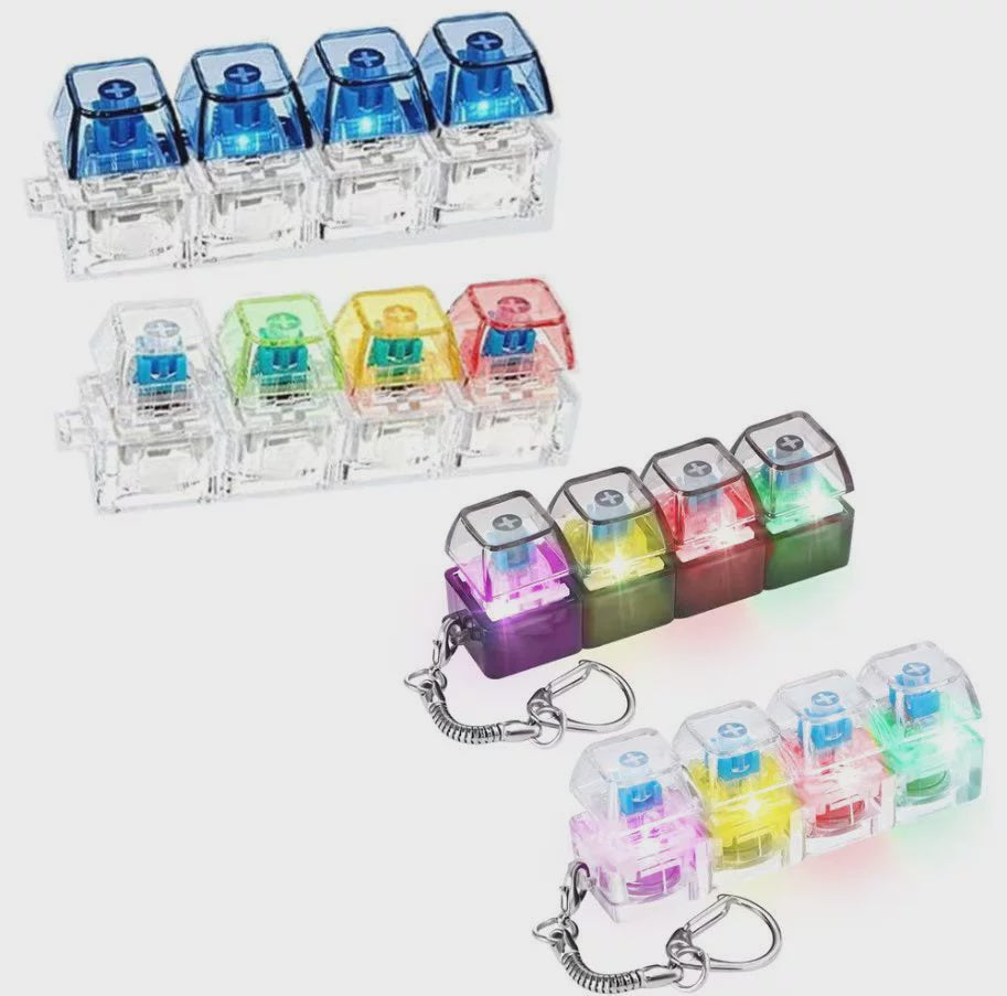 Transparent Glow 4-Key Mechanical Keyboard Keychain DIY Clicky Switch Stress Relief Fidget Toy