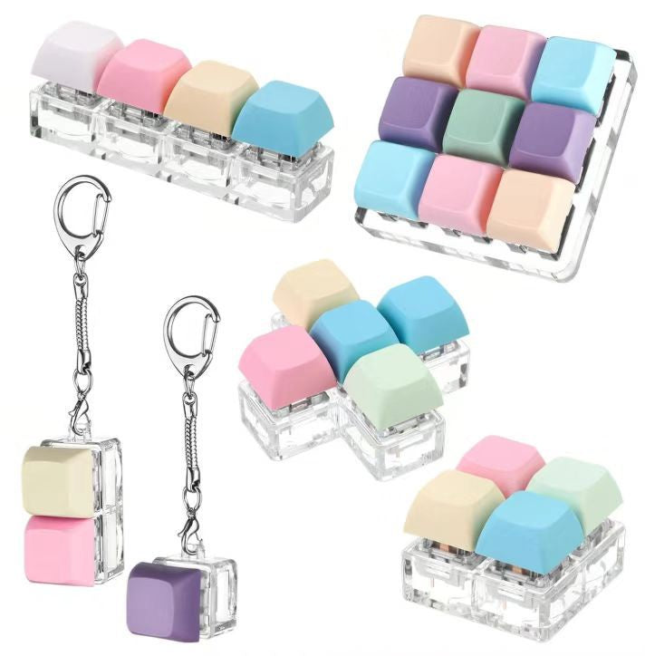 Transparent Glow Pastel Colour Keyboard Keychain Stress Relief Fidget Toy DIY Keycap Clicker