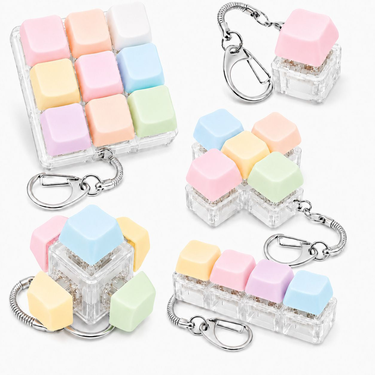 Transparent Non-Glow Pastel Colour Keyboard Keychain Stress Relief Fidget Toy DIY Keycap Clicker