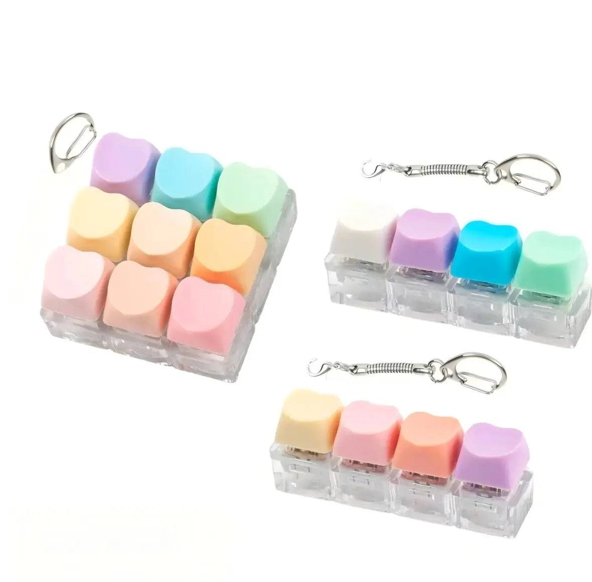 Transparent Glow Pastel Colour Keyboard Keychain Stress Relief Fidget Toy DIY Keycap Clicker