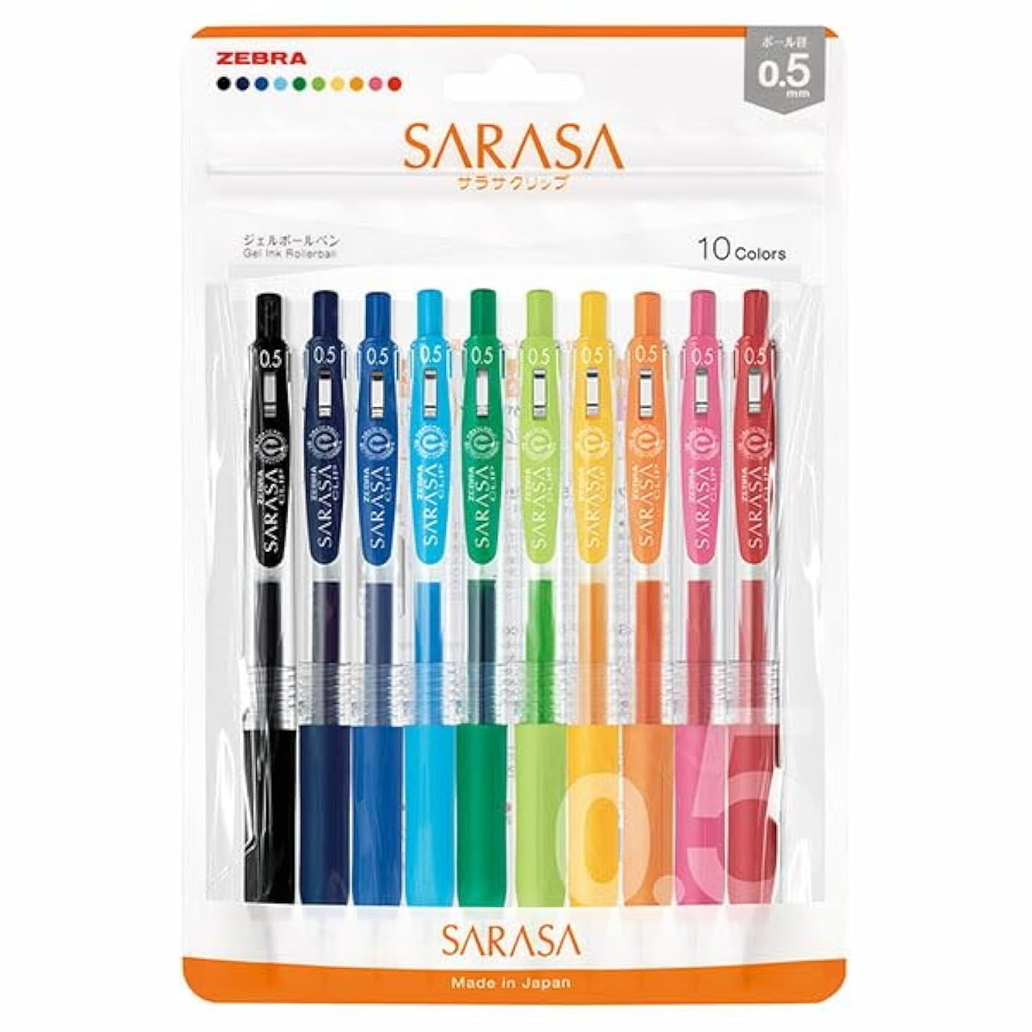 Zebra Sarasa Clip Gel Ballpoint Pen 0.5mm 10 Colours Set