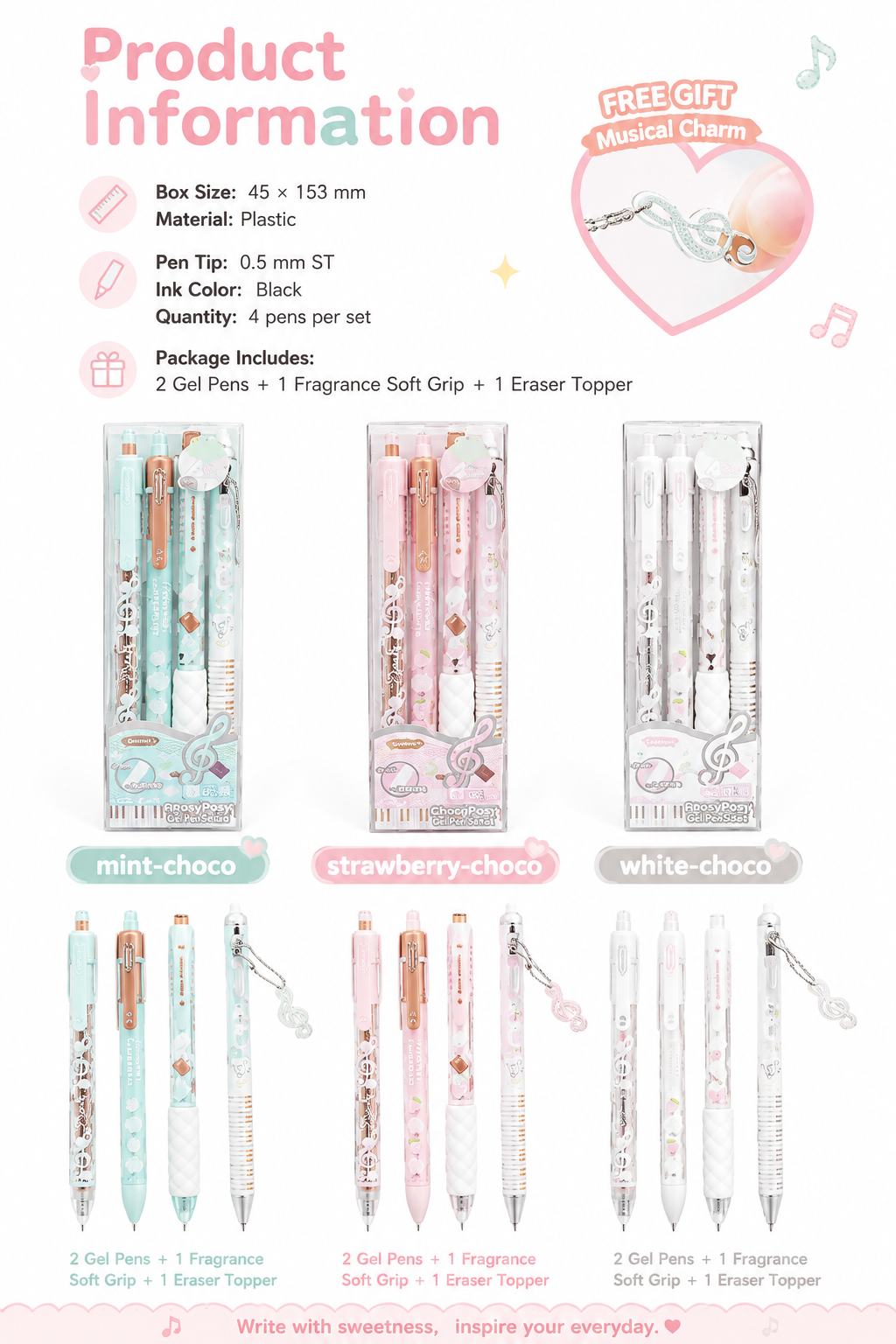 RosyPosy Chocolate-Shaped Gel Pen Set 4 Pack 0.5mm Fine Tip
