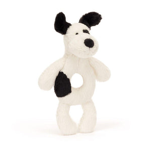 Jellycat Bashful Black & Cream Puppy Ring Rattle Rattles OCARE NZ