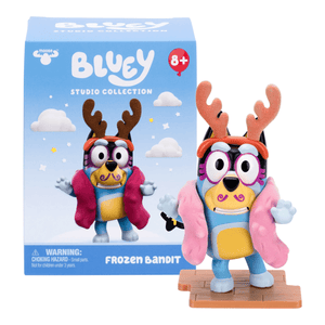 Bluey Frozen Bandit toy figure with packaging on a white background