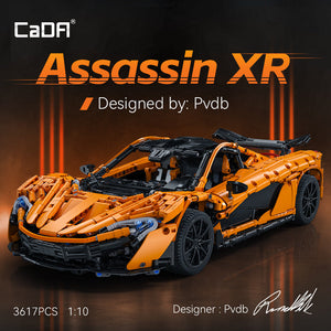 Orange and black sports car model with 'CaDA Assassin XR' branding on a dark background