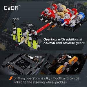 Gearbox assembly with additional gears and shifting mechanism on a dark background