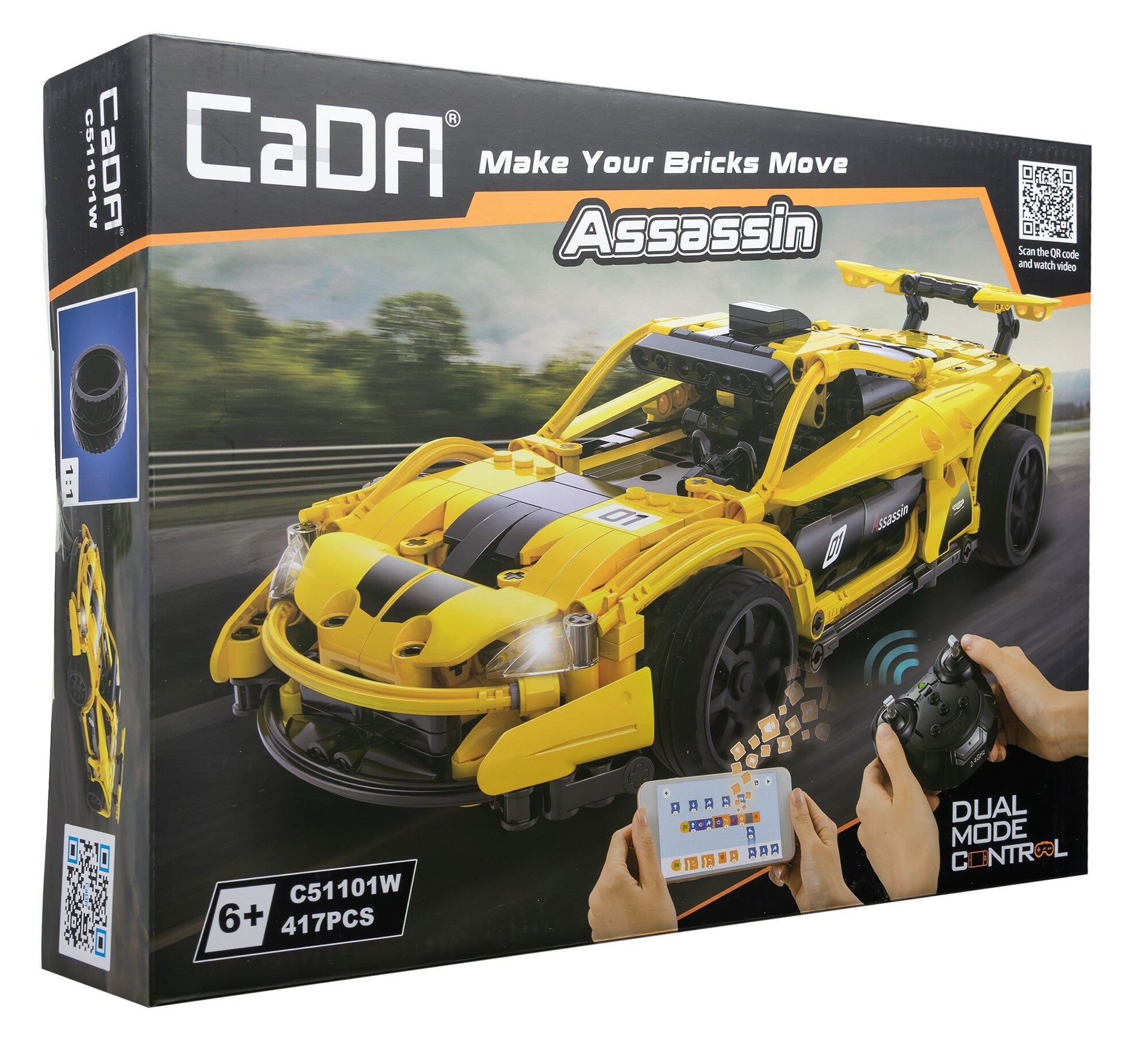 CaDA 1:14 Assassin Racing Car Dual Control RC Brick Model Kits