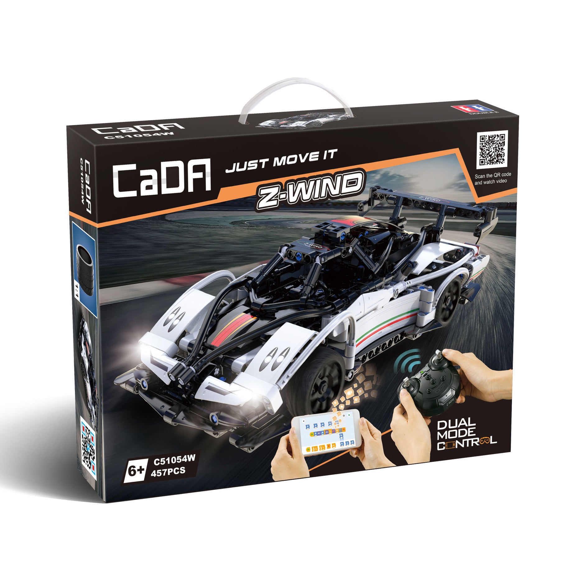 CaDA 1:14 Z-Wind Super Car Dual Control RC Brick Model Kits