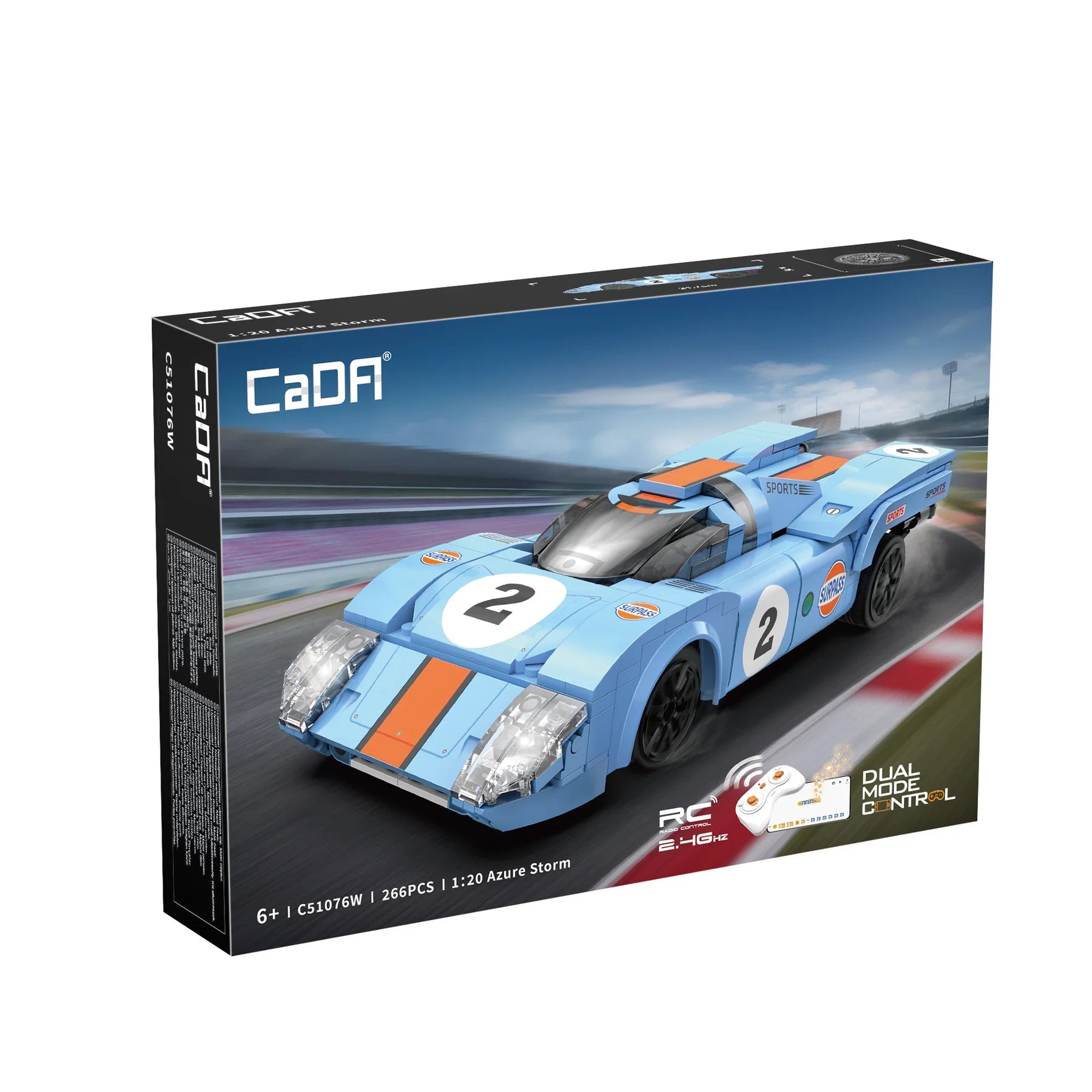 CaDA 1:20 Azure Storm Racing Car Dual Control RC Brick Model Kits
