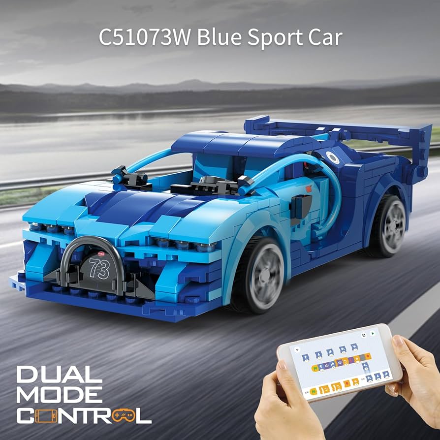 CaDA 1:20 Blue Racing Car Dual Control RC Brick Model Kits