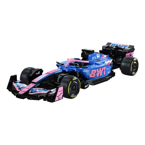 CaDA 1:24 Alpine F1 A525 Brick Model Kits featuring the pink and blue BWT livery racing car.