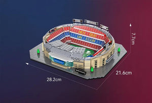 Model of a stadium with dimensions indicated on a gradient background
