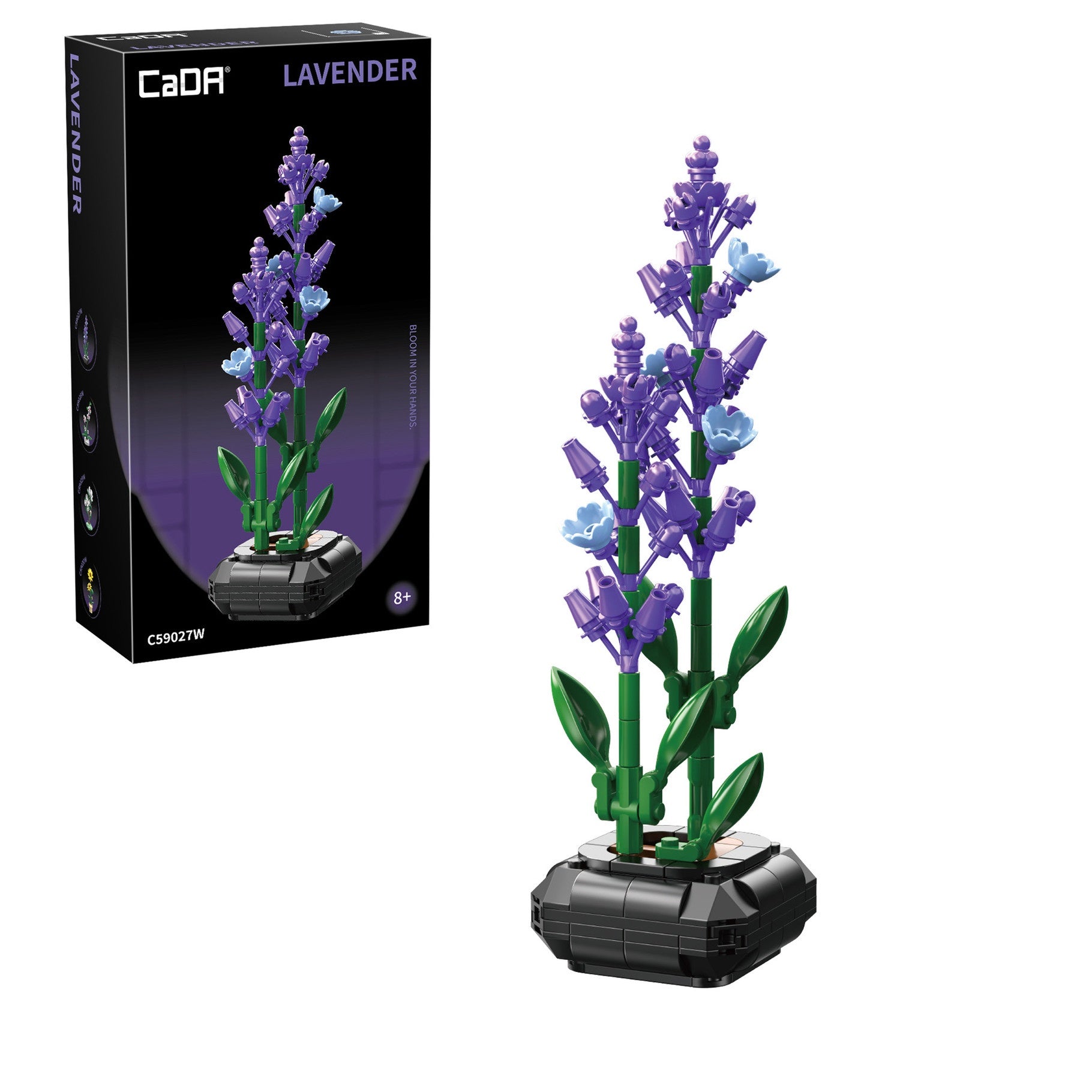 Model of lavender plant with CaDA branding on packaging