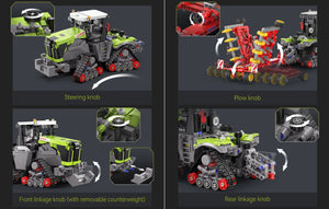 Toy construction vehicle set with various knobs labeled on a dark background