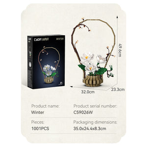 Product packaging with a decorative item featuring flowers and dimensions displayed.