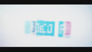 Blurred text with colorful boxes on a light background