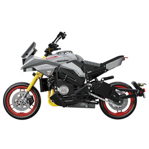 Model motorcycle with Suzuki branding on a white background