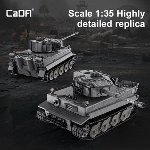 Two scale model tanks with 'CaDA' branding and text indicating scale and detail.