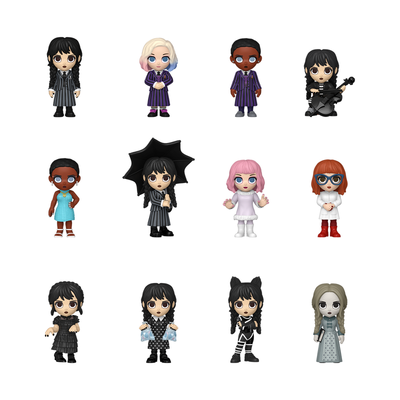 Set of small figurines with various hairstyles and outfits on a white background