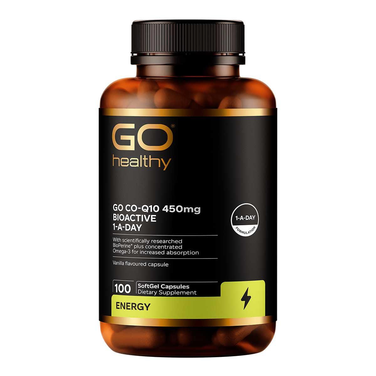 GO Healthy Go Co-Q10 450mg BioActive 1-A-Day 100 Softgels,CoenzymeQ10,OCARE NZ