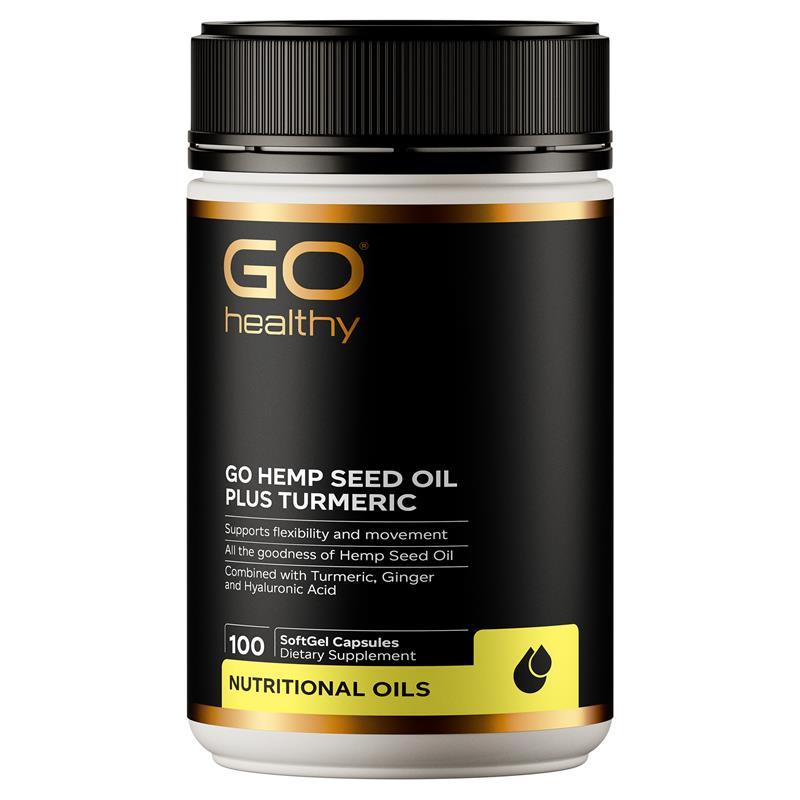GO Healthy Go Hemp Seed Oil Plus Turmeric 100 Softgels,Hemp Seed Oil,OCARE NZ