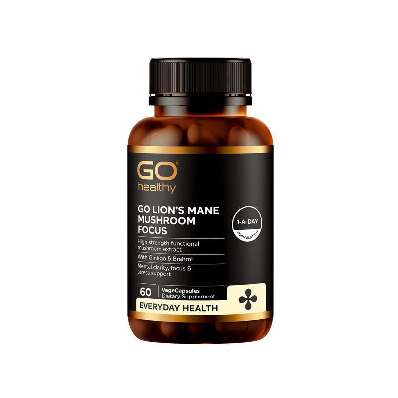 GO Healthy Lion's Mane Mushroom Focus 60 Capsules,Functional Mushrooms,OCARE NZ