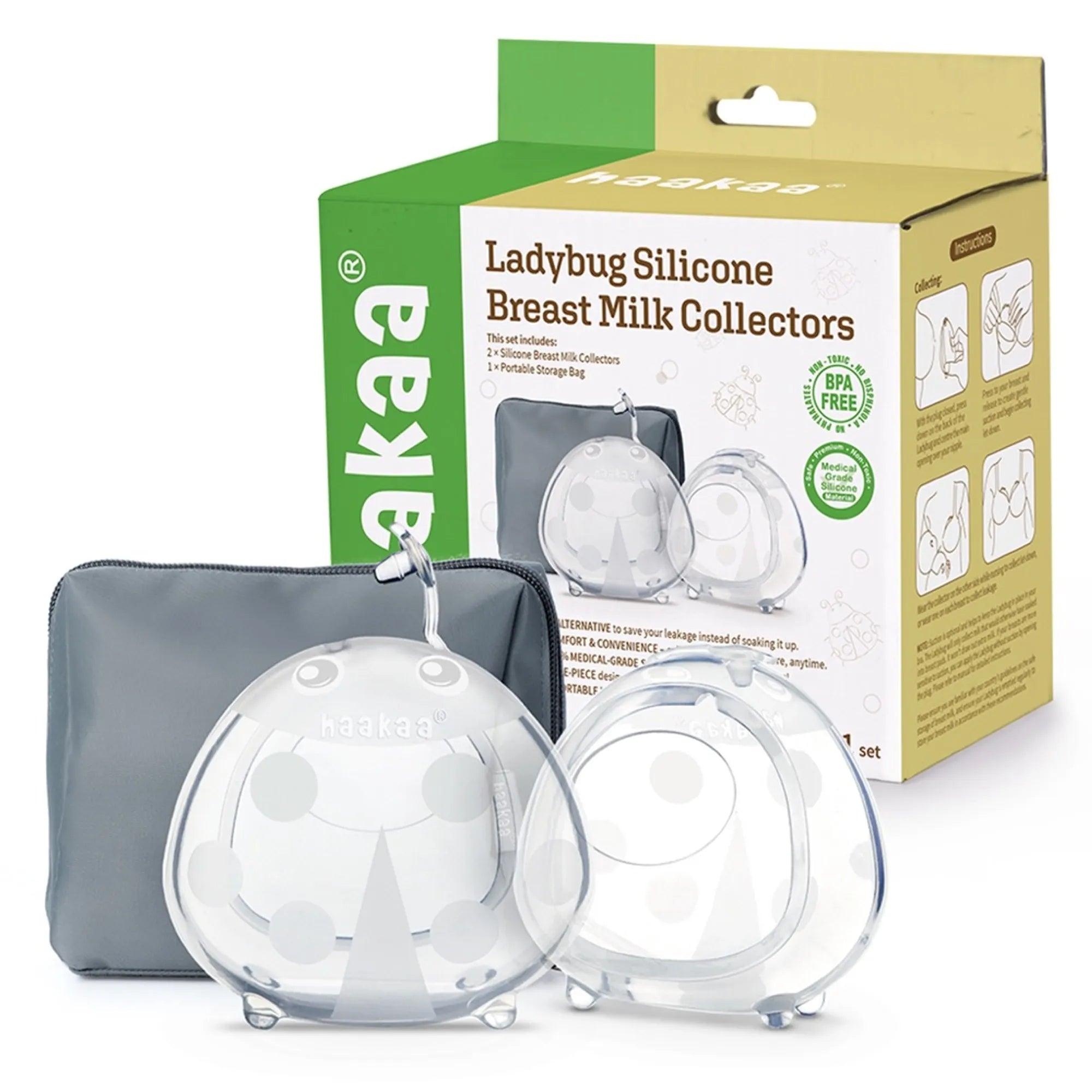 Haakaa Ladybug Silicone Breast Milk Collectors - 75ml 2Pack - Bluestone