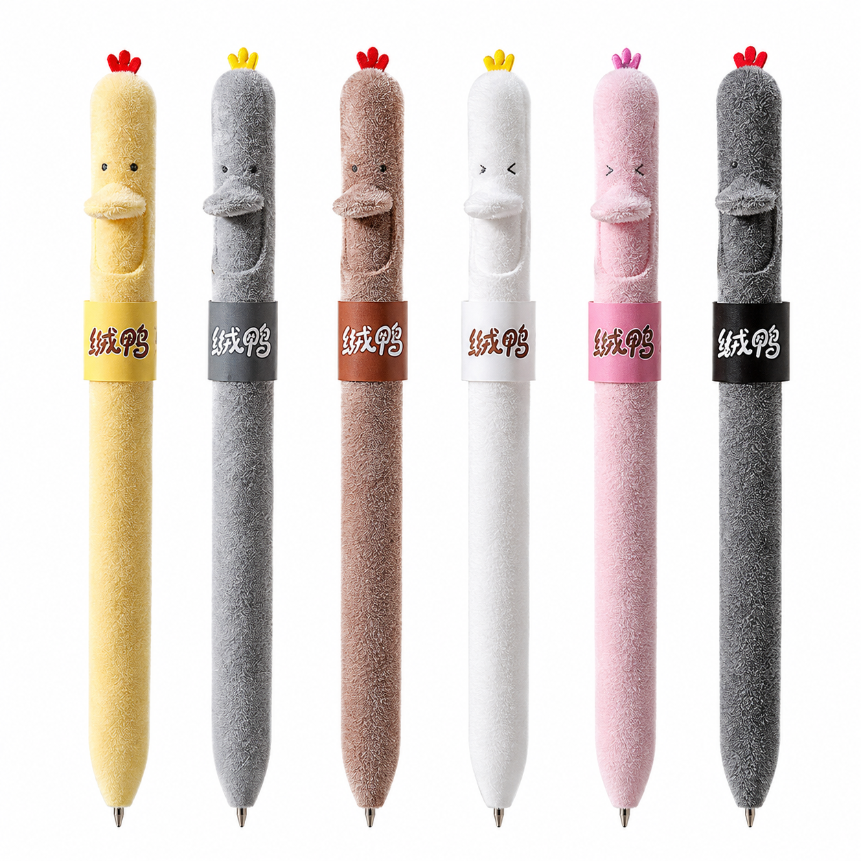 hesu Cute Plush Duck Gel Pen 0.5mm – Soft Flocked Black Ink Pen for School, Office & Journaling