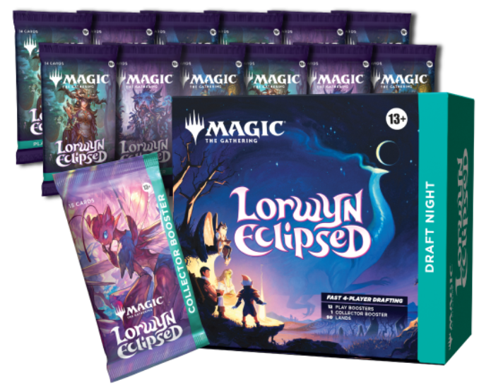 Collection of 'Magic: The Gathering' Lordwyn Eclipsed trading card game packs on a white background
