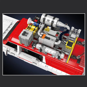 Mould King 10071 Ghost Hunter Bus Model Building Set detailed engine components and assembly showcasing intricate design.