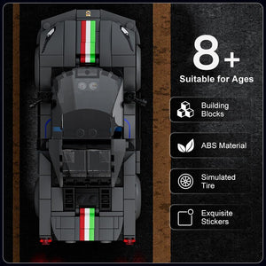 Toy car model with Italian flag design on a dark background, suitable for ages 8 and up.