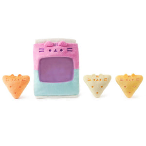 Cute, colorful cat-themed product with a small screen and triangle-shaped items on a white background