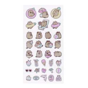 Sheet of cartoon character stickers with various poses and accessories on a white background