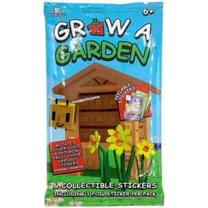 Packaging of 'Grow a Garden' with stickers and toy house on a white background