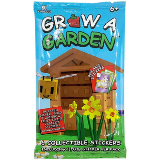 Packaging of 'Grow a Garden' with stickers and toy house on a white background