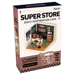 Rolife Super Store Daily Inspiration Cafe packaging with miniature cafe illustration