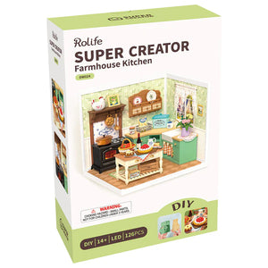 Rolife Super Creator Farmhouse Kitchen toy set packaging on a white background