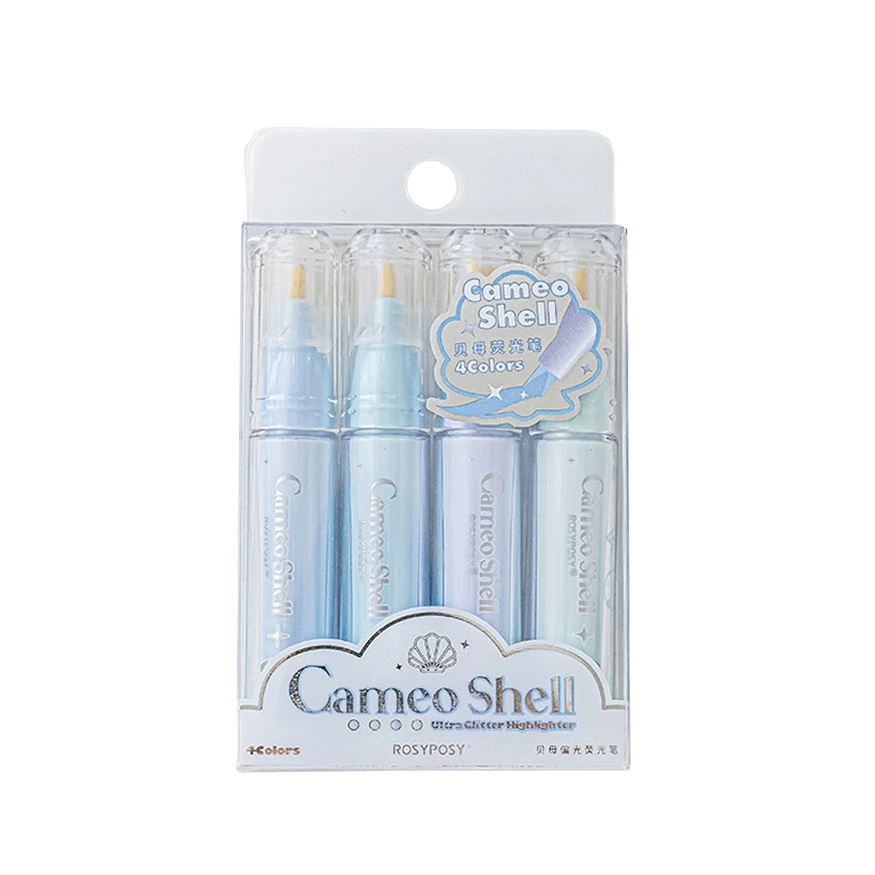 RosyPosy Cameo Shell Sparkling Highlighter Markers 4 Colors/Pack