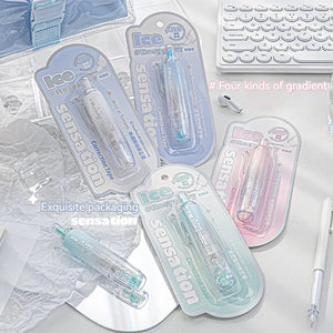 RosyPosy "ICING" Collection Soft Ice Penetration Push Correction Tape in various colors and packaging on a desk.